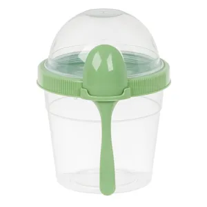 Caserolă Plastic Take Away Snack cu Lingură Verde Mentă
