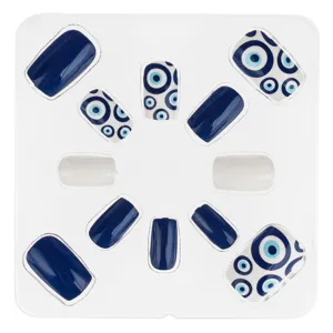 Set Unghii False Vară Ovale Albe și Bleu cu Model Ochi