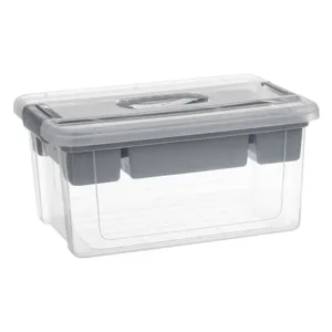 Cutie de depozitare din plastic transparent cu raft și 4 compartimente, 16L, 41x29x20cm