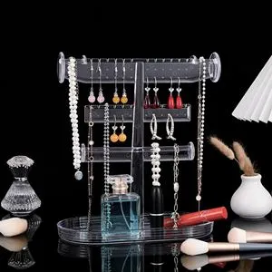 Organizator acrilic transparent pentru bijuterii, cu tava, 23.5x12x27cm