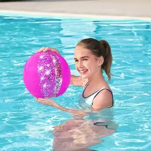 Minge gonflabila de plaja cu glitter, diametru 41 cm, roz
