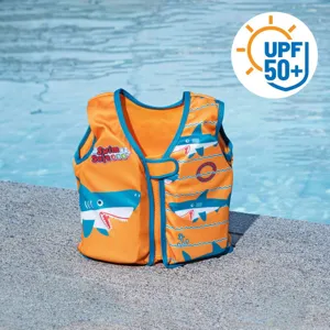 Vestă de înot din spumă pentru copii, cu protecție solară UPF50+, model rechini, portocalie, 1-3 ani (11-19 kg)