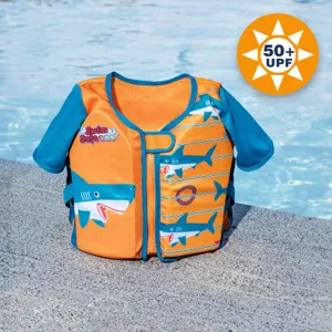 Vesta de inot cu maneci din spuma, model rechin, pentru copii 3-6 ani (19-30 kg), portocalie