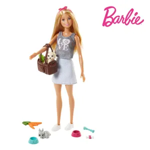 Papusa Barbie cu caine și accesorii pentru animale