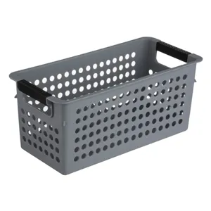 Cos de depozitare plastic perforat cu manere gri