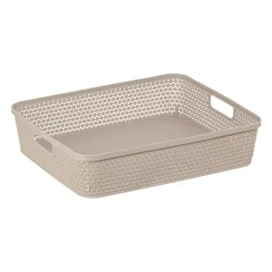 Cos de depozitare plastic tip ratan bej cu manere 5.5L