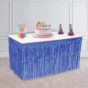Fustă Decorativă Masă cu Franjuri Albastre, Material PET