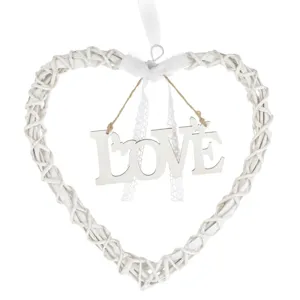 Inima Decorativă din Lemn Albă cu Eticheta \"Love\"
