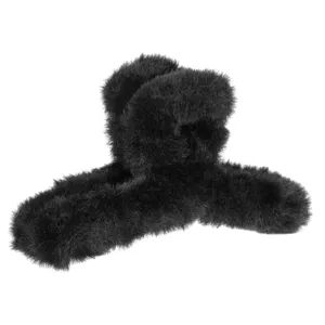 Clamă de păr cu blană artificială, Negru, 12 cm
