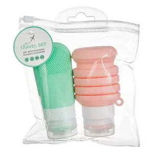 Set Sticle de Calatorie din Silicon Roz și Verde pentru Bagaj