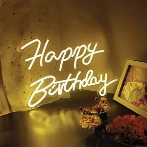 Lampa LED Neon Alb Cald Happy Birthday, 40.8x29.5cm