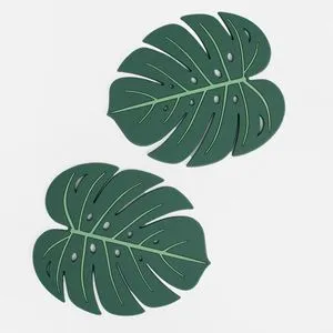Set Suport Pahare Frunze Tropicale Verde 12x10cm