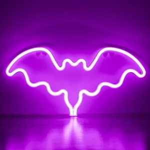 Lampă LED Neon în Formă de Liliac, Mov, 35x1.2x16.5cm, cu Cablu USB