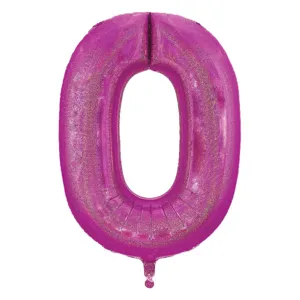 Balon Petrecere Fucsia Holografic Folie Metalică Număr 0 60 cm