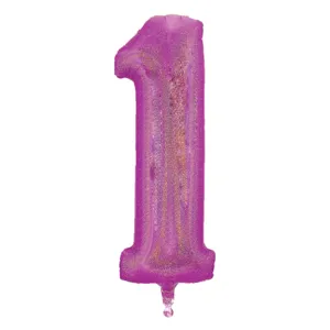 Balon Holografic Cifră 1 Fucsia Dimensiune 60x24cm