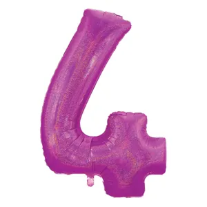 Balon petrecere holografic număr 4 fucsia 70x40cm