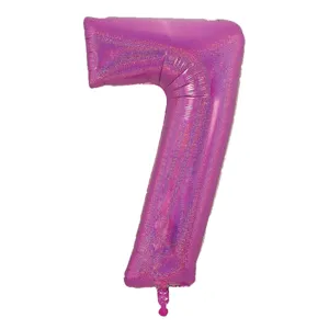 Balon petrecere holografic fucsia număr 7 dimensiune 60x41 cm
