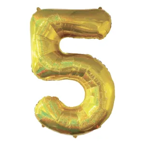 Balon petrecere auriu holografic număr 5, dimensiune 110cm
