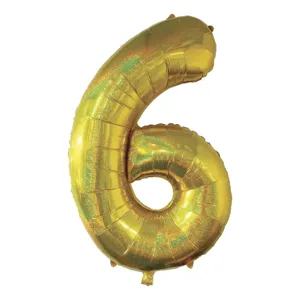 Balon Petrecere Holografic Cifra 6 Aurie Aluminiu