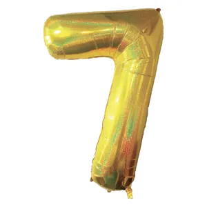 Balon Folie Metalizată Aurie Holografic Nr. 7, 110 cm