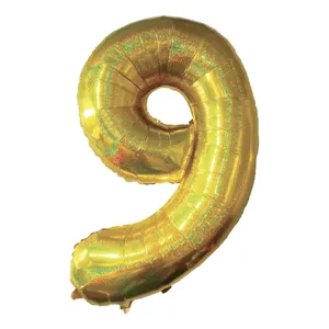 Balon petrecere holografic număr 9 aurie 110 cm