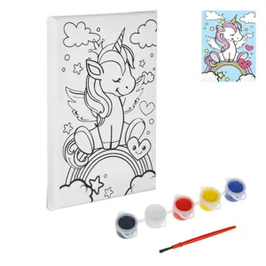 Set Pictură Canvas Unicorn 20x15 cm cu Vopsele Acrilice și Pensulă