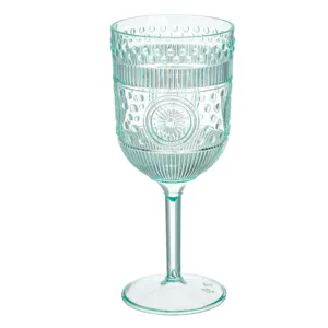 Pahar cu picior pentru vin, plastic, 430 ml, verde menta, model reliefat