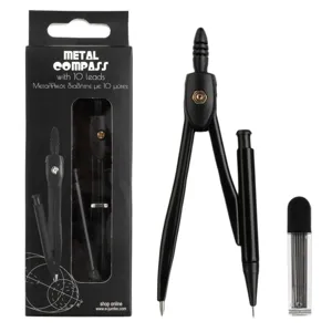 Set Compas Metalic Negru cu 10 Mine de Rezerva