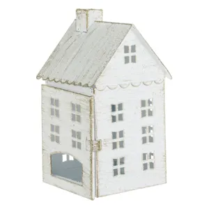 Felinar Metalic Model Casă Alb Auriu Dimensiuni 9x9x16.2cm