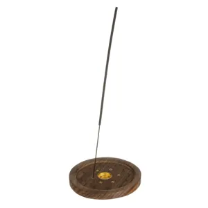 Suport rotund din lemn pentru betisoare parfumate, Ø10 cm, model floare gravat