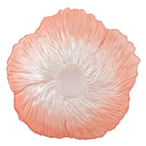 Platou Decorativ din Sticla, Forma de Floare, Roz si Alb, 20x20x4.5 cm