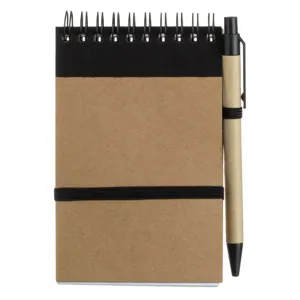 Carnetel Notite A6 Kraft cu Spirala si Pix Set