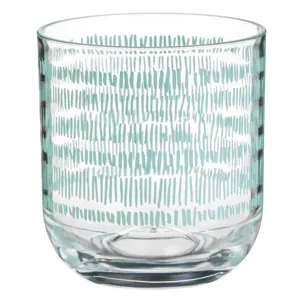 Pahar din plastic transparent cu dungi verzi menta, 400 ml