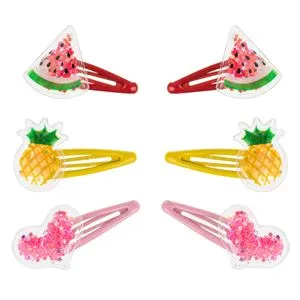 Clame de Par pentru Copii cu Modele Fructe si Inima, 6 Bucati, 6 cm