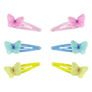 Clame de păr metalice cu fluturi 3D și glitter, set 6 buc, 4 cm, multicolor