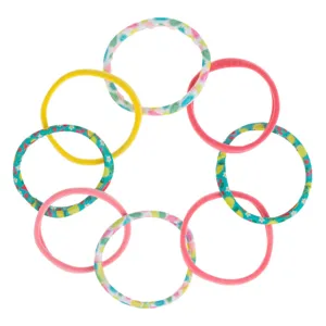 Elastice de par din frotte pentru copii, Set 8 buc, Multicolor, cu imprimeuri cu flori si fructe