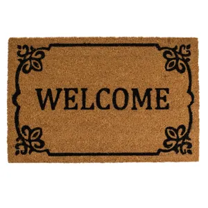 Covoraș intrare maro cu margine neagră și mesaj Welcome 60x40 cm