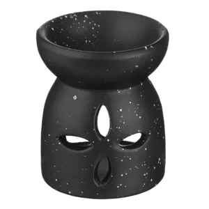 Suport Ceramic Negru Mat cu Model Floare pentru Ulei Parfumat