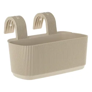 Jardinieră Plastic Bej cu Dungi Reliefate pentru Balustradă