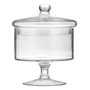 Borcan de sticlă transparent pentru bomboane cu capac și picior