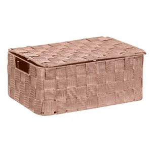 Cutie de depozitare din ratan, cu capac și cadru metalic, 30x20x12 cm, somon