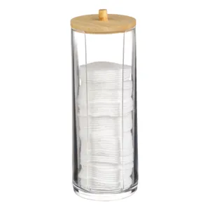 Suport acrilic cu capac din bambus pentru dischete demachiante, 7x20 cm