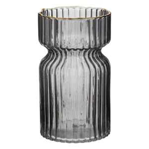 Vază decorativă cilindrică din sticlă neagră cu margine aurie