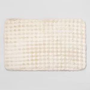 Covoraș decorativ imitatie de blană off-white cu dungi și dots 150x100cm