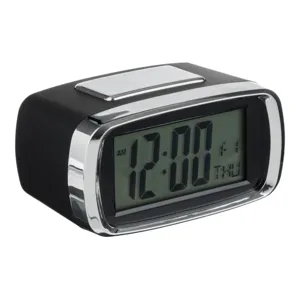 Ceas de Masă cu Alarmă și Calendar Negru Argintiu