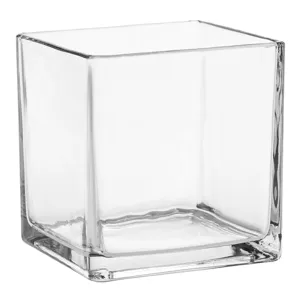 Vază decorativă din sticlă, formă pătrată, transparentă, 12x12x12 cm