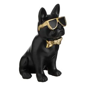 Figură Decorativă Caine Negru cu Accente Aurii