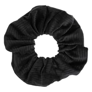 Elastic de par catifelat cu textura ribbed negru pentru păr