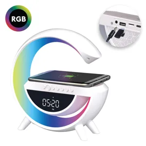 Lampa Smart Multifunctionala cu Ceas, Difuzor Wireless, Incarcare RGB, Alb