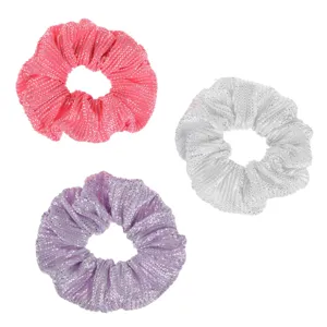 Set 3 Elastice de Păr Textile Metalizate pentru Copii, Fucsia, Lila și Argintiu